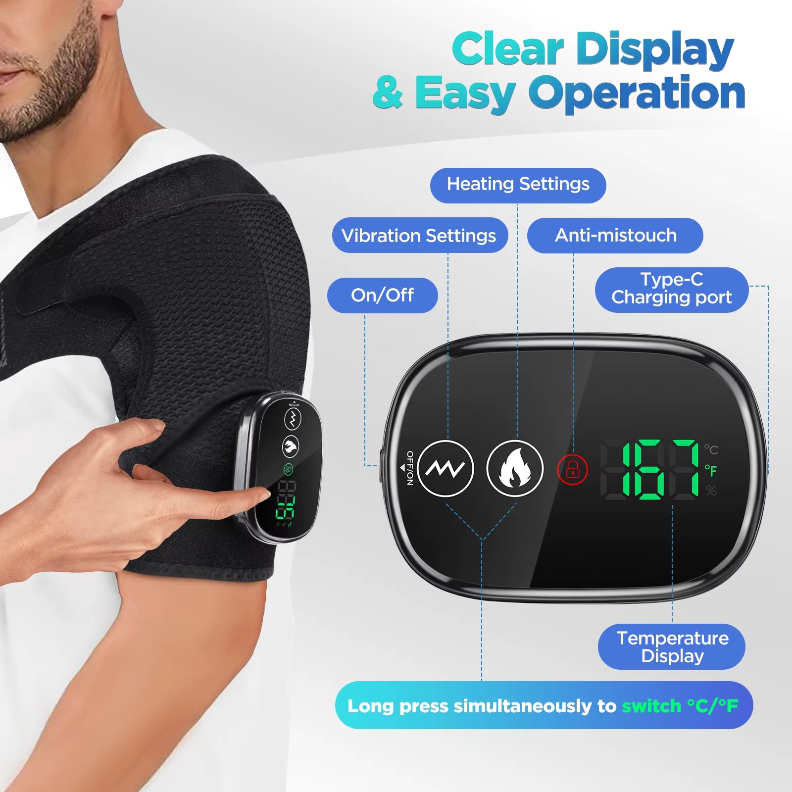 Heated Shoulder Massager with Electric Vibration and Heating Function for Arm and Hand Relaxation
