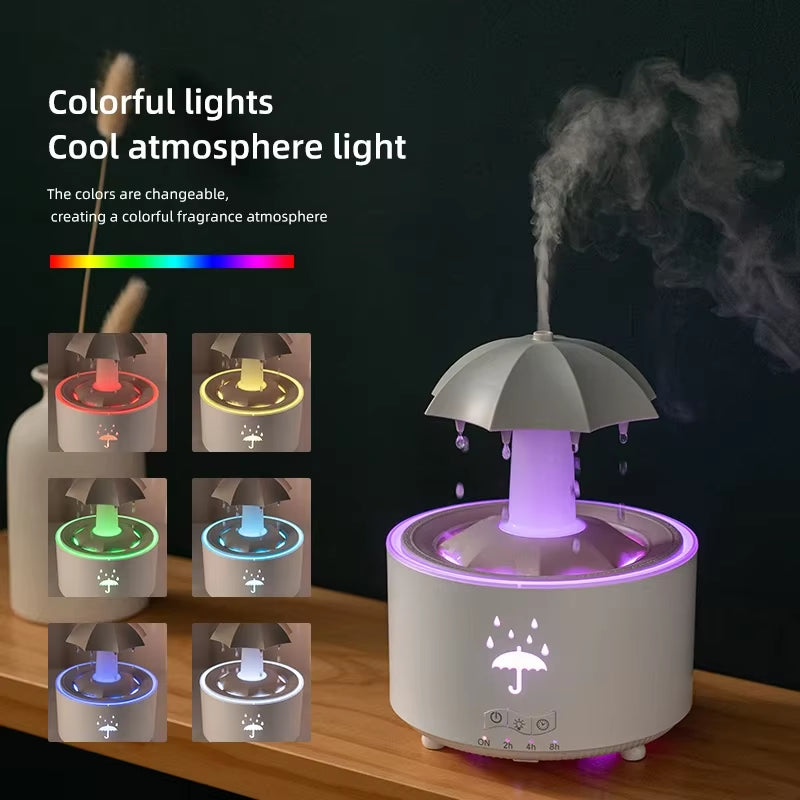 Creative Umbrella Water Drop Air Humidifier and Aroma Essential Oil Diffuser with Colorful Lighting