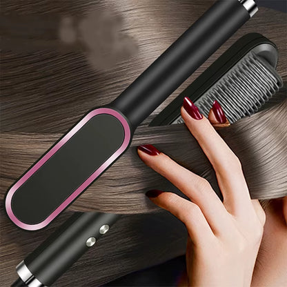 Hair Straightener Ceramic Hot Comb 2 in 1 Electric Straighten Hair Brush Negative Ion Fast Heating Styling Tool ﻿