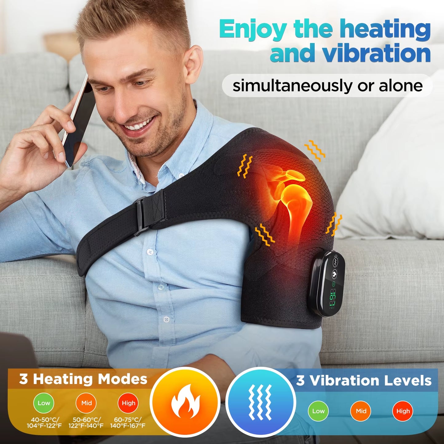 Heated Shoulder Massager with Electric Vibration and Heating Function for Arm and Hand Relaxation