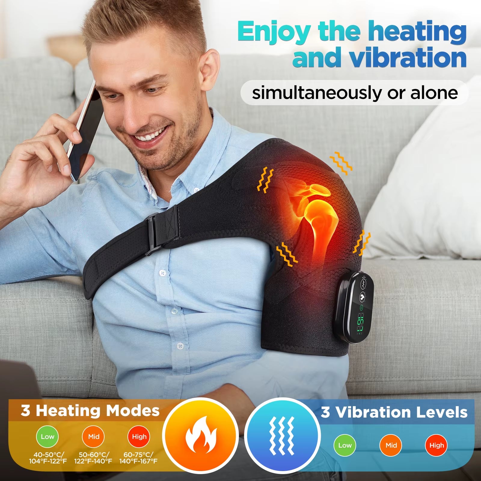 Heated Shoulder Massager with Electric Vibration and Heating Function for Arm and Hand Relaxation