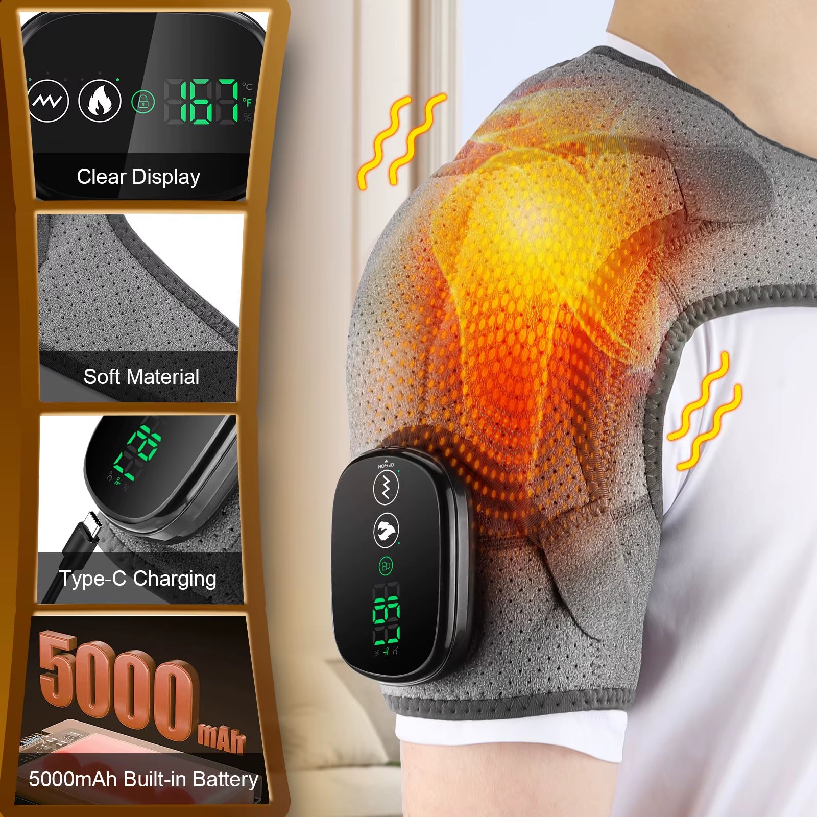 Heated Shoulder Massager with Electric Vibration and Heating Function for Arm and Hand Relaxation